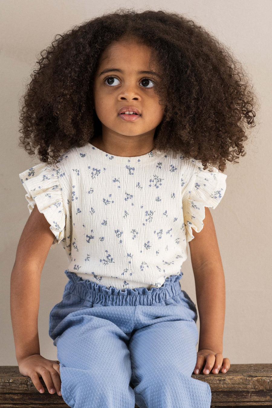 Ruffled Tee Stone Blue Florals