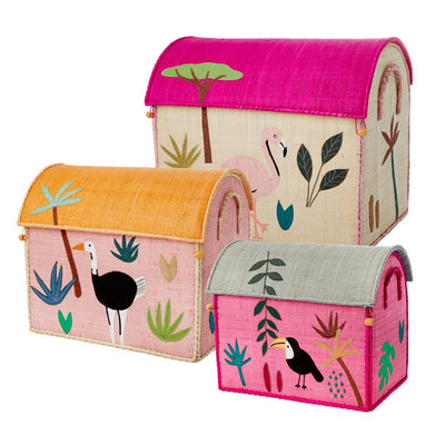 Raffia Storage Box - Jungle Animal Print Small