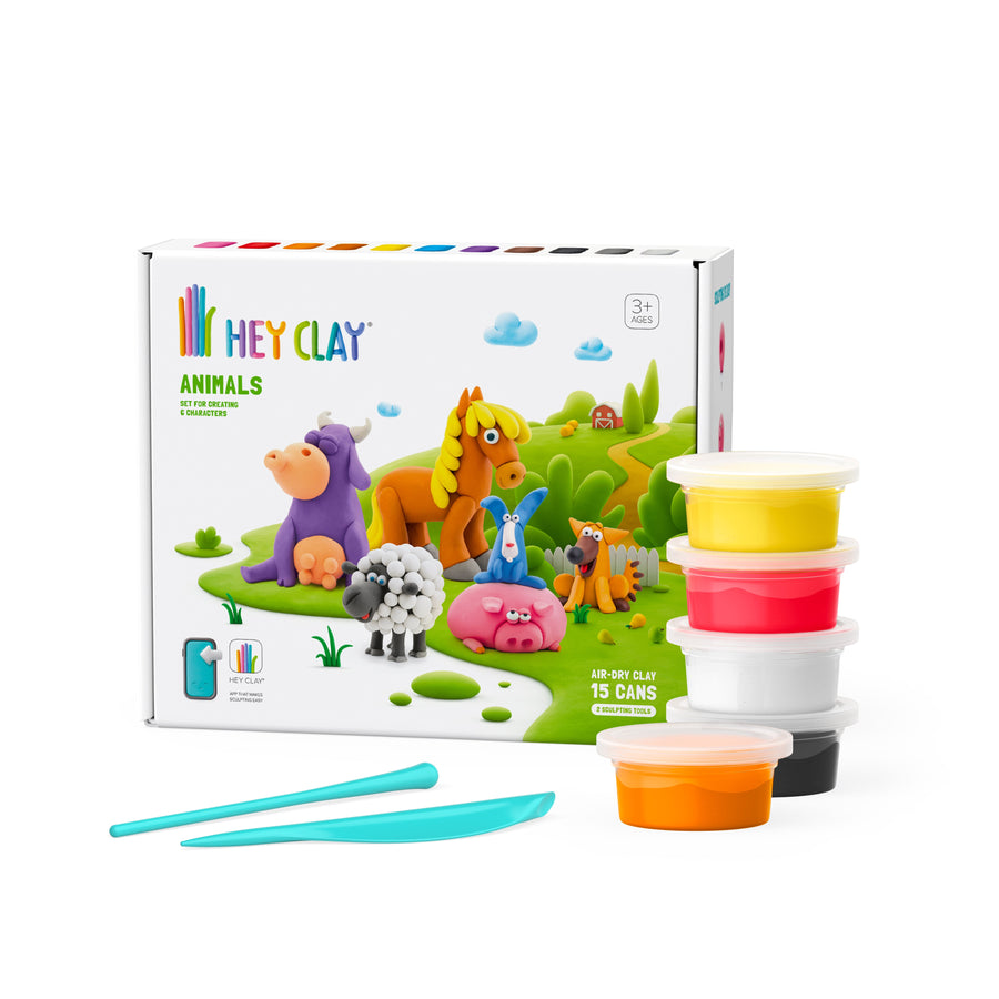 Klein voor kinderen in verschillende potjes en kleuren om mee te knutselen. Deze set bevat dieren om te maken. 