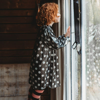 Dress ruffle collar metallic dots