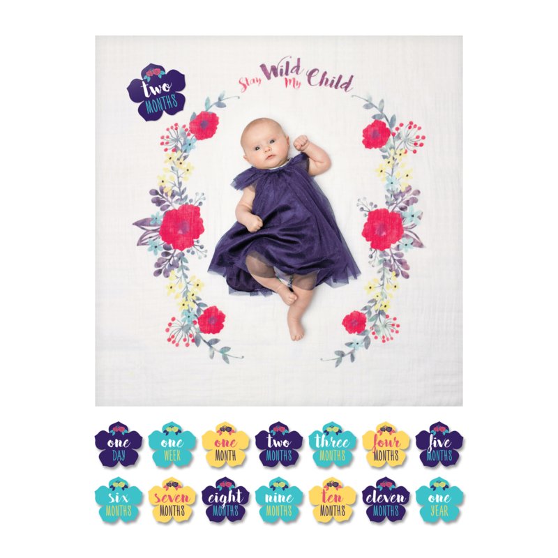 Lulujo Baby's First Year Swaddle & Cards - Stay wild my child