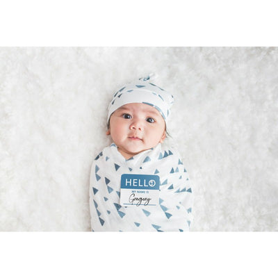 Lulujo Hello World Swaddle & Hat - Navy Triangles