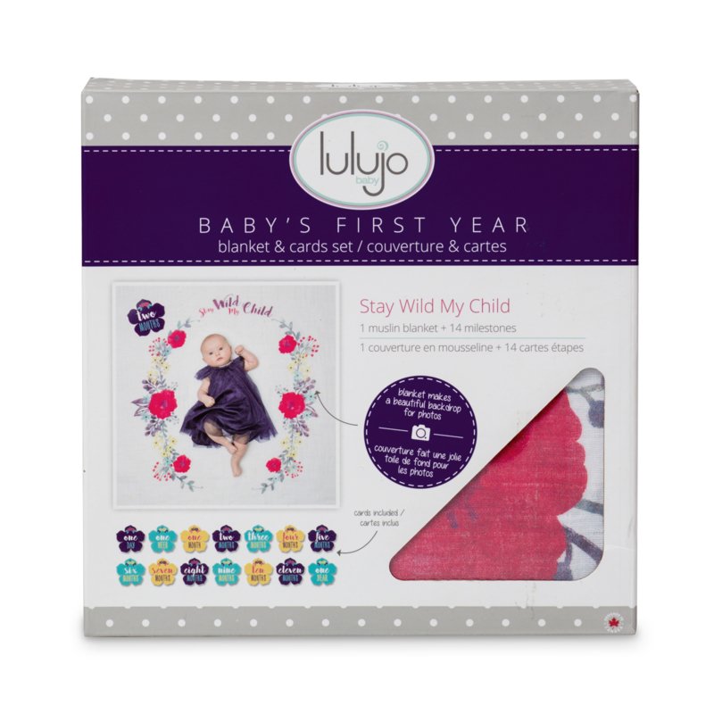 Lulujo Baby's First Year Swaddle & Cards - Stay wild my child