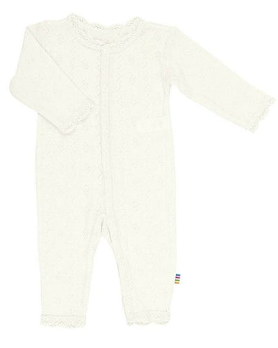 Wollen jumpsuit in de kleur naturel van Pointelle voor baby's van het merk Joha.